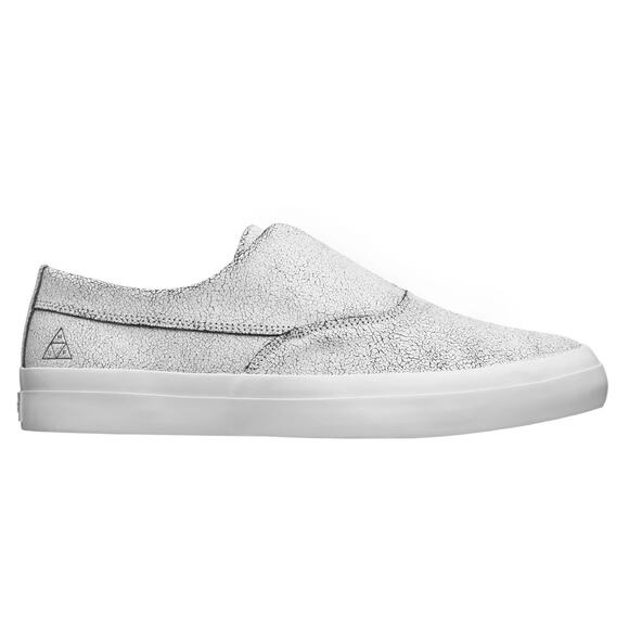 EUC HUF Dylan Slip-On Sneakers White Crackle Leather Size 8 Skate Casual Shoes - Picture 1 of 16